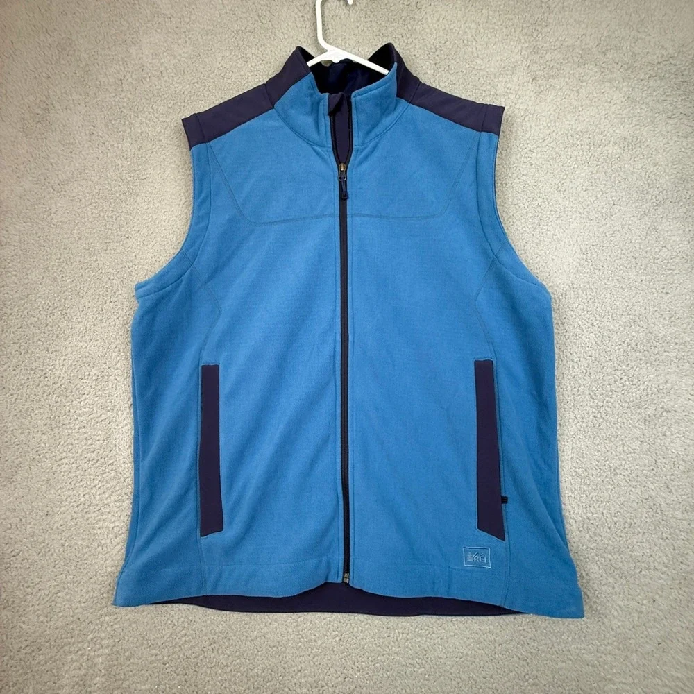 REI Co-op Mens XL Fleece Vest Blue Sleeveless Full Zip Outdoor Activewear